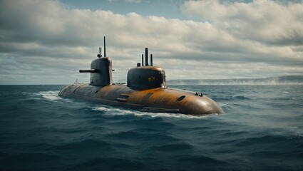 a painting of a submarine in the ocean - obrazy, fototapety, plakaty