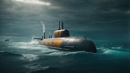 a painting of a submarine in the ocean