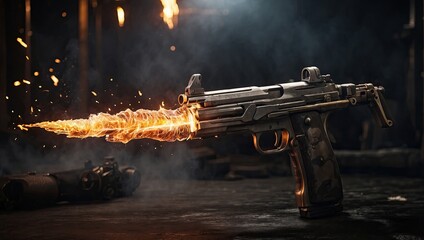 a gun with fire coming out of it