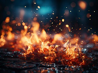 Fototapeta na wymiar Fire embers particles over background, Desktop Wallpaper