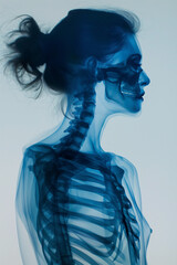 x-ray vision concept art depicting a woman - light background - profile view