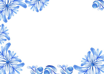 Obraz premium Watercolor card with folk, ethnic, floral motifs. Hand drawn blue stylized flowers.