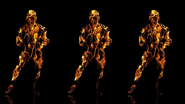 Fire Man BodyBuilder silhouette on Black Ultra HD Video Art Video VJ Loop.