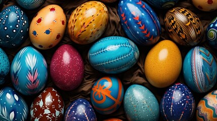 Fototapeta na wymiar Colorful handcrafted easter eggs with intricate patterns and designs