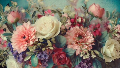 bouquet of flowers vintage painting style floral wallpaper ai