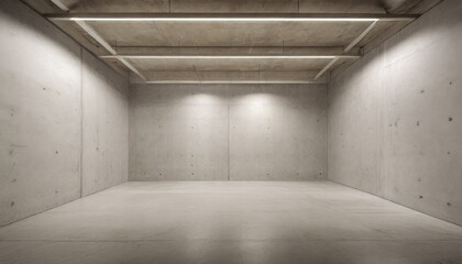 abstract empty modern concrete walls hallway room with indirekt ceiling lights in the back industrial interior background template