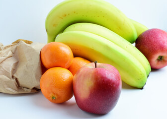 Naklejka na ściany i meble Variety of fruit, apples, bananas and tangerines, for a healthy life.