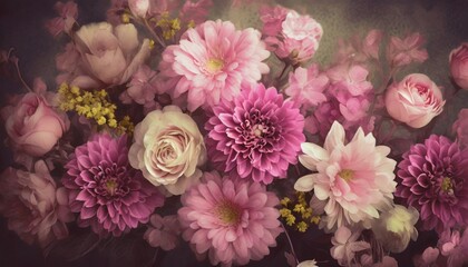 Obraz na płótnie Canvas bouquet of flowers vintage painting style floral wallpaper ai