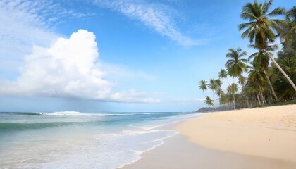 Fototapeta na wymiar a nice beach with white sand cloud palm tree and wave