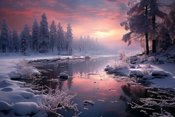 Snowy Evening Landscapes - Generative AI