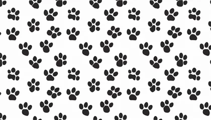 Poster pet paw pattern seamless pet footprints pattern cat or dog paw pattern on white background pet paw texture © Florence