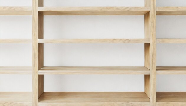 blank wooden bookshelf 3d rendering