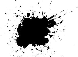 black ink dropped splatter splash painting in grunge graphic style on white background