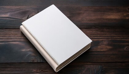 white book mockup on dark wooden table background