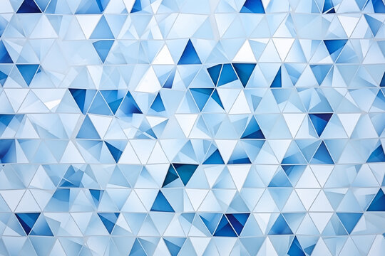 Abstract triangular blue white mosaic tile wallpaper wall or floor texture with geometric triangles background banner, seamless pattern