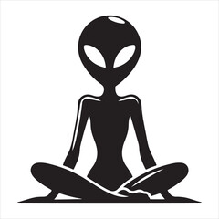 Alien vector silhouette illustration black color, Alien pose vector art, isolated white background