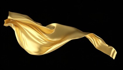 gold cloth flying in the wind isolated on black background 3d render