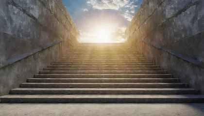 Zelfklevend Fotobehang old concrete stairs to the light the way to success 3d rendering © Florence