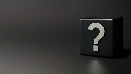 black cube with sign question mark background with copy space 3d render