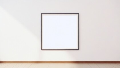 square frame with poster mockup on the white wall front view 3d rendering