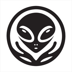 Alien vector silhouette illustration black color, Alien pose vector art, isolated white background
