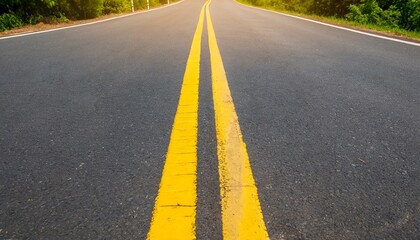 double yellow line on new asphalt road
