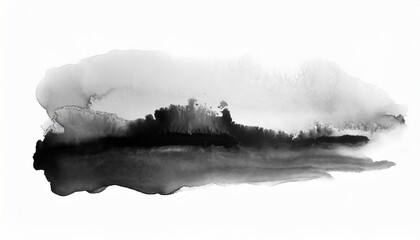abstract black smear watercolor and ink landscape blot painting background texture paper isolated...