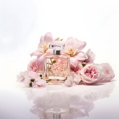 Photography of luxury bottle of Perfume with the flowers