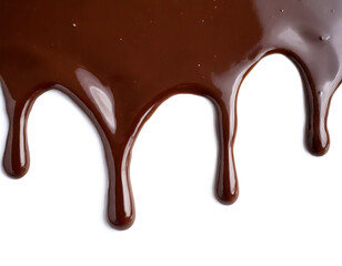 Flüssige Schokolade vom oberen Rand isoliert auf weißem Hintergrund, Freisteller