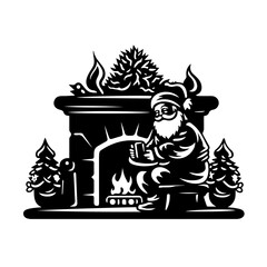 Santa Claus Beside the Fireplace Vector