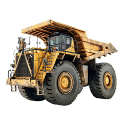 Big mining dump truck on transparent background PNG. Mining industry and machinery concept.