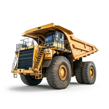 Big mining dump truck on transparent background PNG. Mining industry and machinery concept.