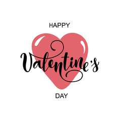 Happy Valentine's Day handwritten text. Hand lettering, modern brush ink calligraphy isolated on white background. Vector illustration. Concept for greeting card, typography, poster, print
