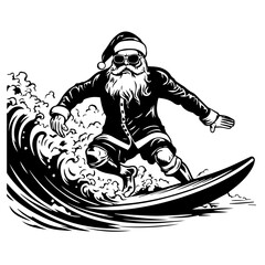 Santa Claus Surfing on Waves Vector