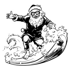 Santa Claus Surfing on Waves Vector