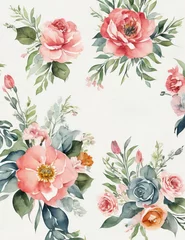 Deurstickers Fantasy Watercolor Rose Floral Clipart - Collection of Soft Pastel Colors © tirlik