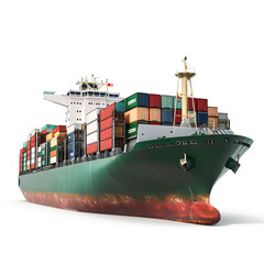 Large cargo ship on transparent background PNG. Sea freight concept. - obrazy, fototapety, plakaty