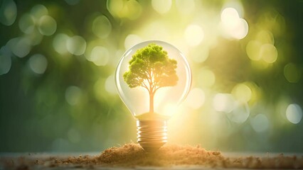 Illuminated Tree Encased In a Light Bulb. Generative ai