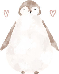 Cute penguin and pink hearts hand drawn illustration. Valentine art - 703496242