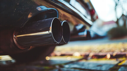 exhaust pipe of a powerful sports car, muffler closeup