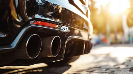 Fotobehang exhaust pipe of a powerful sports car, muffler closeup © Christopher
