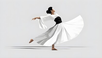 Naklejka premium Traditional Asian dancer. Illustration. Watercolor.