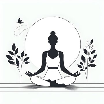 recommend clip art: Woman meditates in peace.  Lotus position. Yoga. Stillness. Happiness.