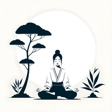 recommend clip art: Woman meditates in peace.  Lotus position. Yoga. Stillness. Happiness.