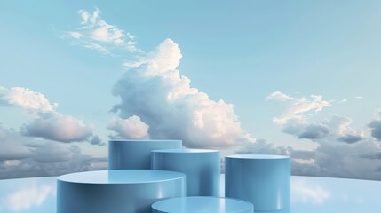 blue podium 3d render mock up isolate montage
