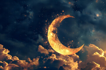 Obraz na płótnie Canvas moon and clouds, Ramadan crescent moon, Hilal Ramadan