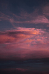 Fototapeta na wymiar Unusual purple clouds. The sky of feelings. Vertical.