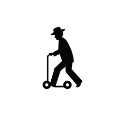 silhouette of a man in a hat riding a scooter. Vector illustration