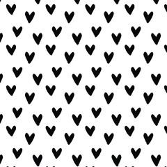 Cute abstract seamless heart pattern. Ink illustration. Black and white.