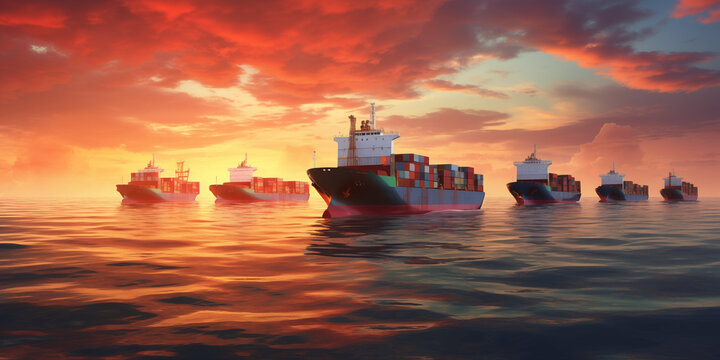 container ships in the water using a drone aerial view, Landscape image with copy space
